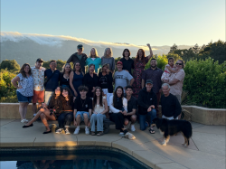 2025 Reunion REF and DMF families at Joan's home. Bottom row- Maya, Madison, Brayden, Kaelyn, Taiki's fiancee, Taiki, Bobby, Mark Middle row - Jen, Tim, Tomo, Marie, Teresa, Eileen, Peggy, Tom, Annie (Tom’s girlfriend), Tiffany’s husband, Kira?, Kevin Top row-Pat, Joan, Keri, Kari, Tiffany